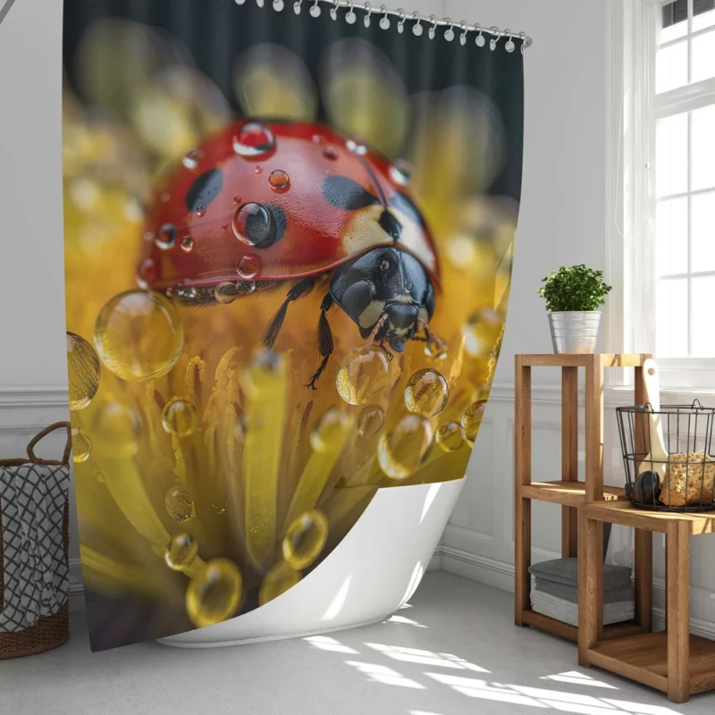 Close Up of Ladybug on Flower Shower Curtain