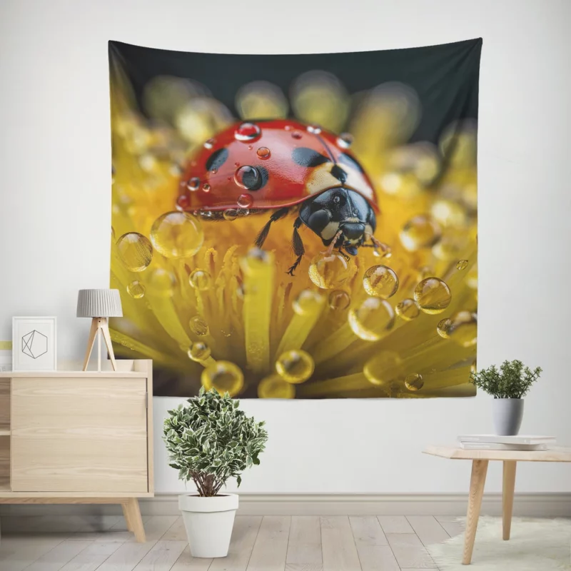 Close Up of Ladybug on Flower Wall Tapestry