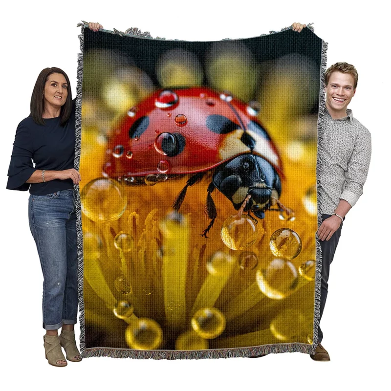 Close Up of Ladybug on Flower Woven Blanket