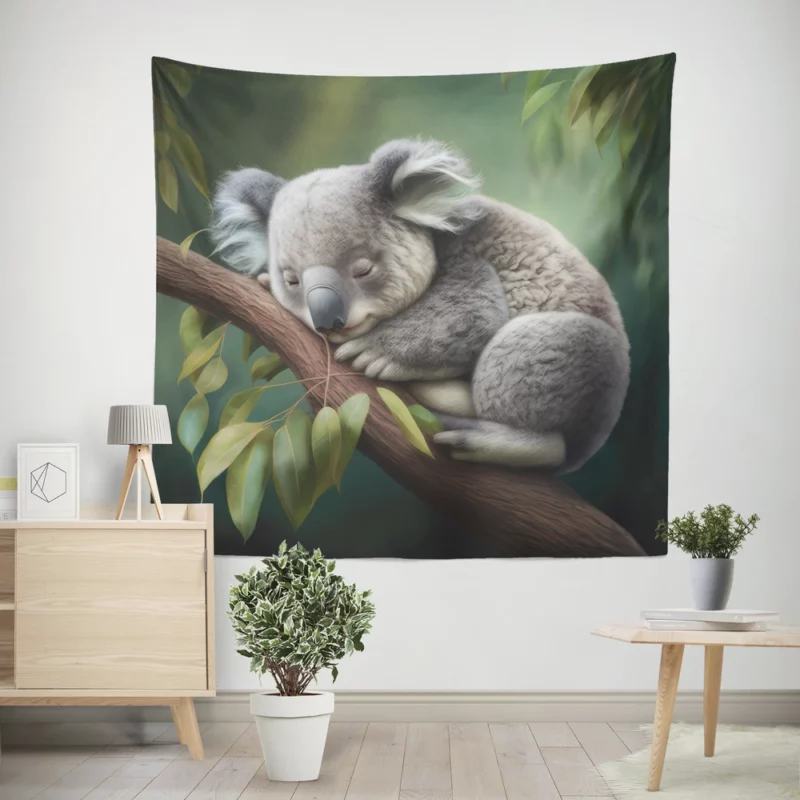 Close-Up of Sleeping Koala Wall Tapestry