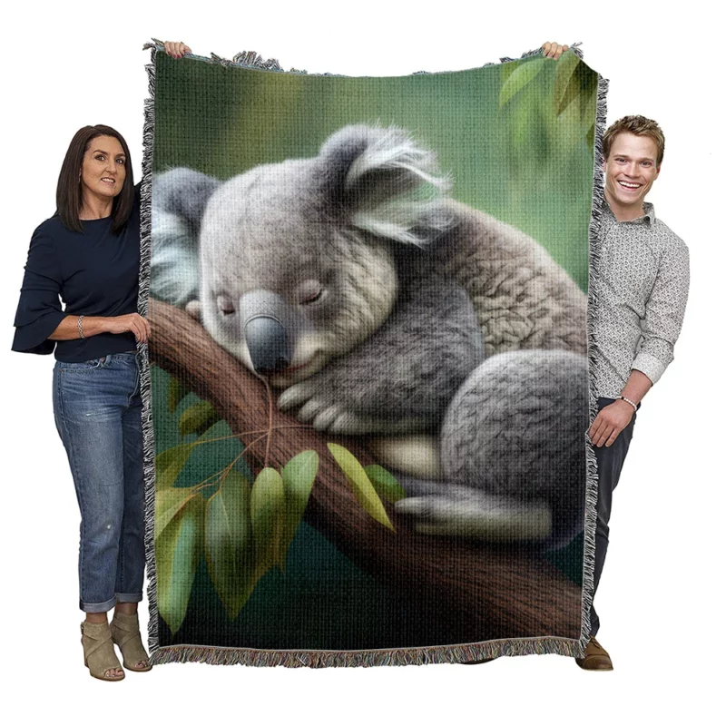 Close-Up of Sleeping Koala Woven Blanket