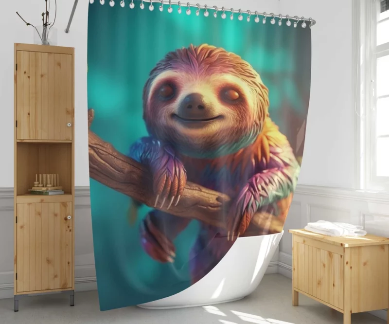 Close-up Sloth on Leafy Tree Branch Shower Curtain 1