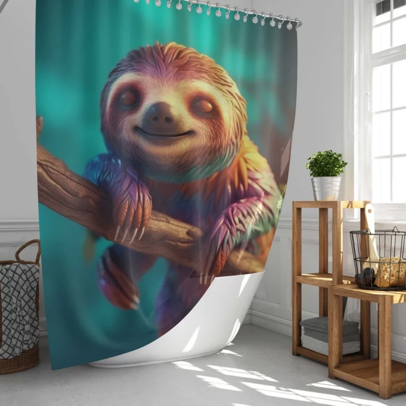 Close-up Sloth on Leafy Tree Branch Shower Curtain