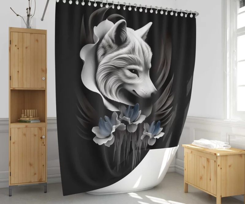 Close-up Wolf Skull with Impressive Horns Shower Curtain 1