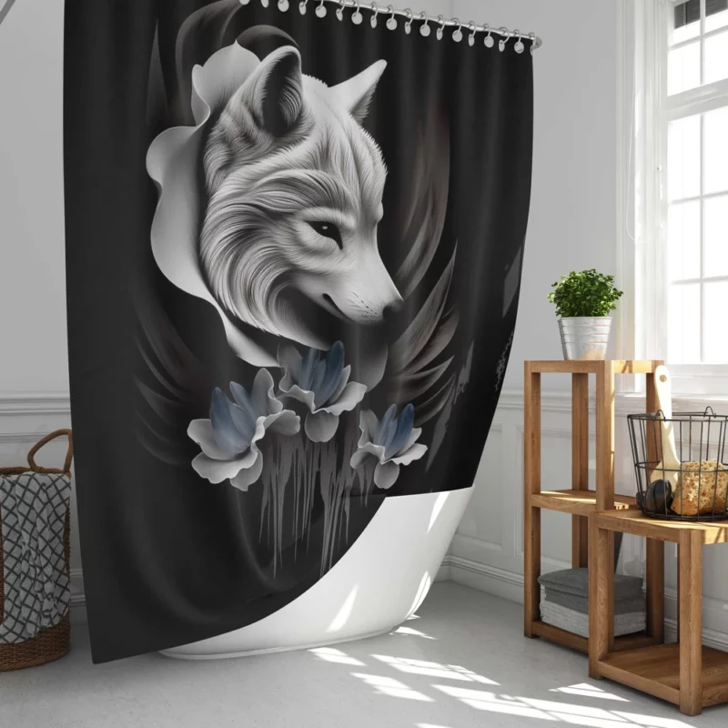 Close-up Wolf Skull with Impressive Horns Shower Curtain