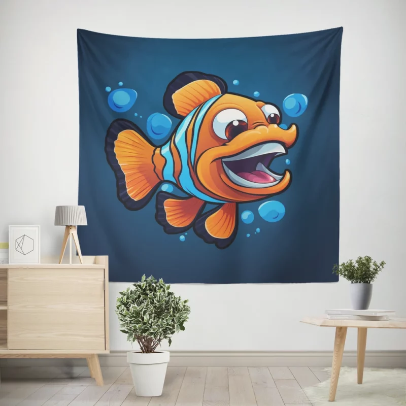 Clownfish Cartoon Logo Wall Tapestry