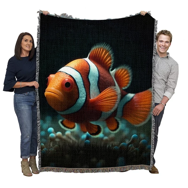 Clownfish in Aquarium Woven Blanket
