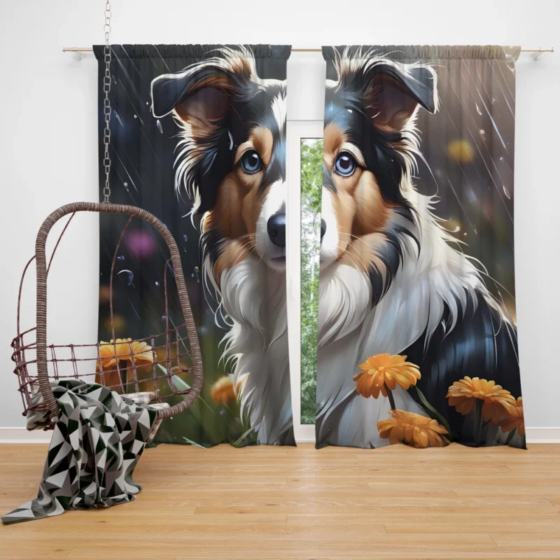 Collie Rough and Smooth Pup Teen Birthday Surprise Curtain