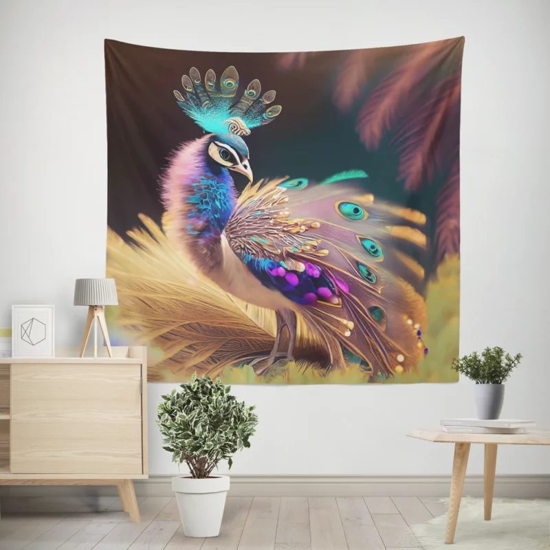 Colorful Baby Peacock Feathers Wall Tapestry