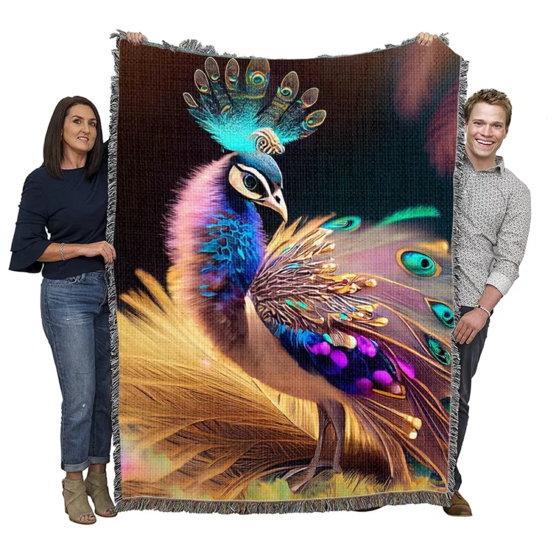 Colorful Baby Peacock Feathers Woven Blanket