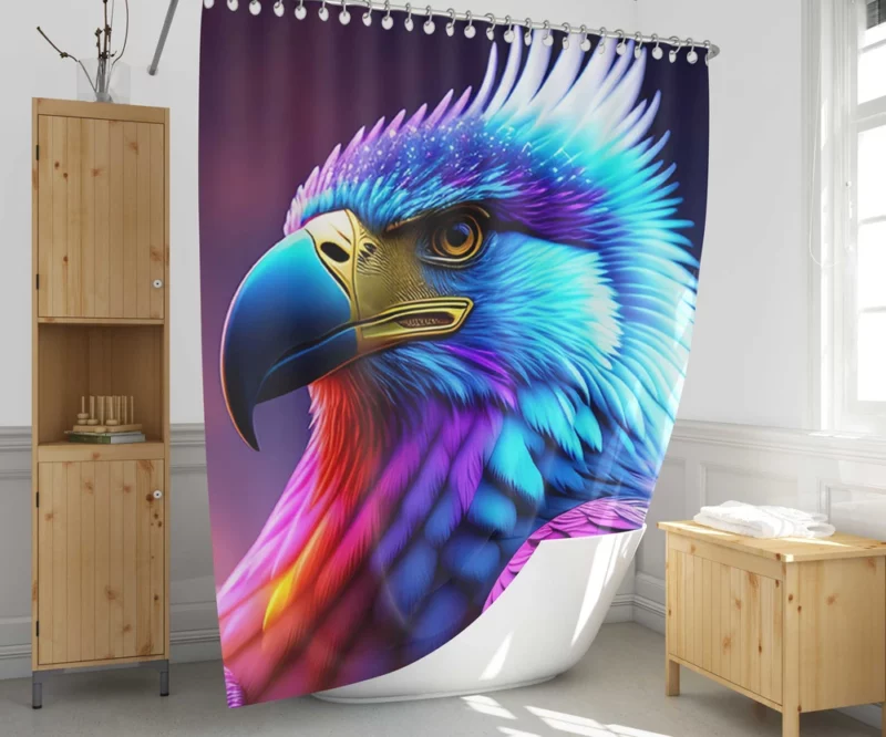 Colorful Blue Bird Illustration Shower Curtain 1