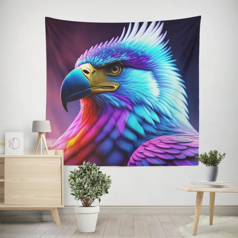 Colorful Blue Bird Illustration Wall Tapestry