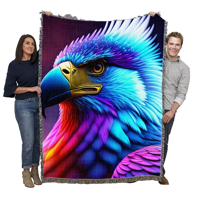 Colorful Blue Bird Illustration Woven Blanket