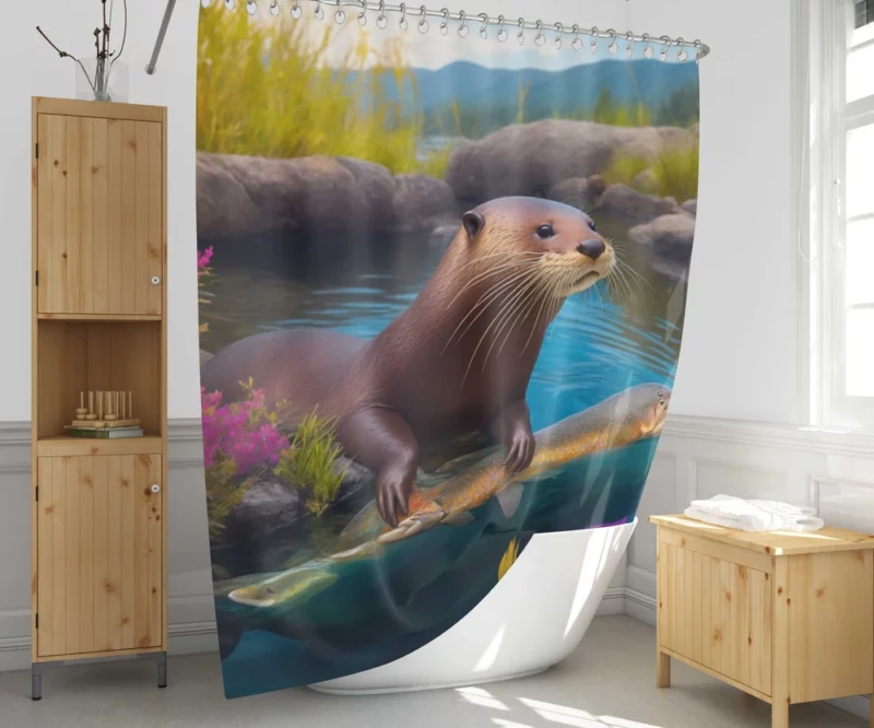 Colorful Coraciiforms with Fish Shower Curtain 1