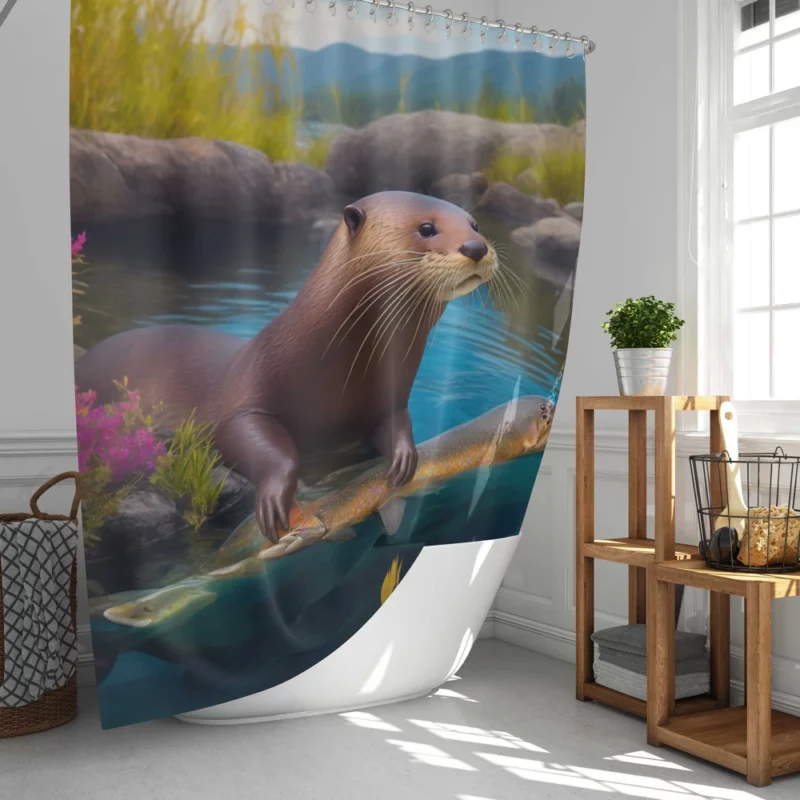 Colorful Coraciiforms with Fish Shower Curtain