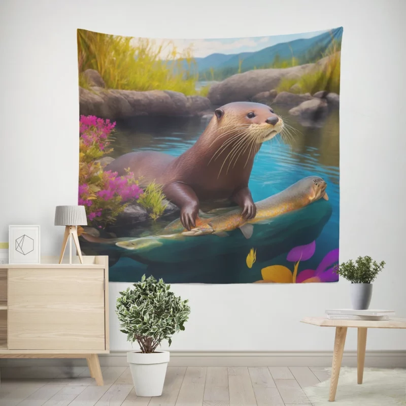 Colorful Coraciiforms with Fish Wall Tapestry