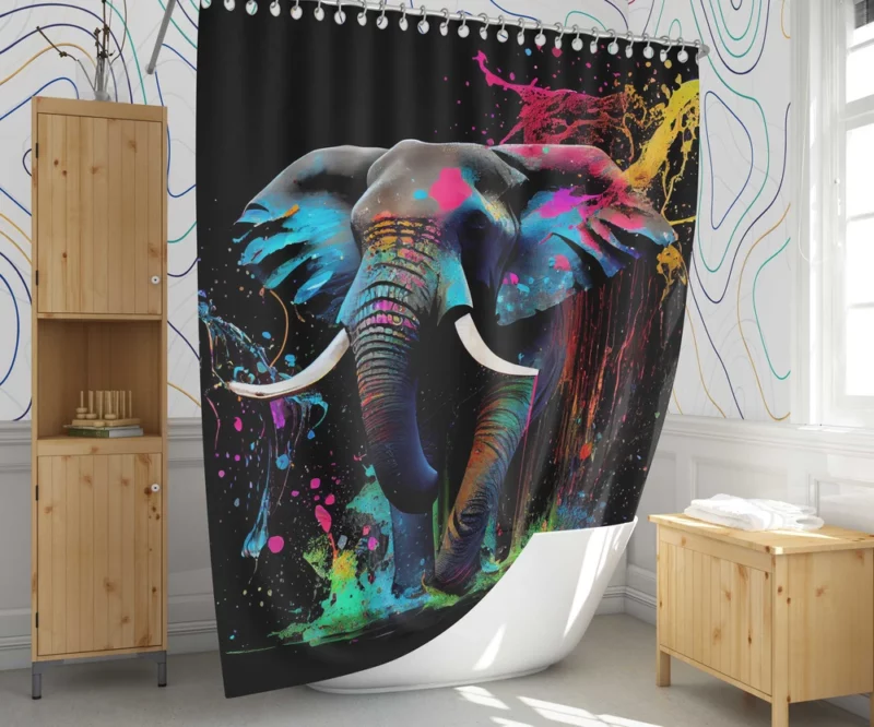 Colorful Elephant Painting Shower Curtain 1