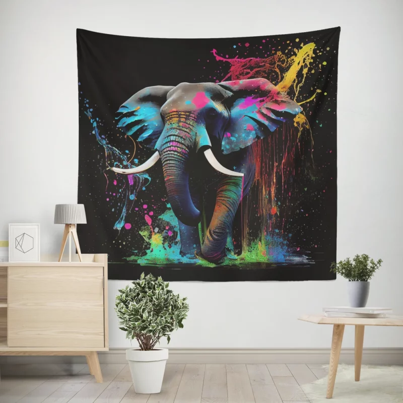 Colorful Elephant Painting Wall Tapestry