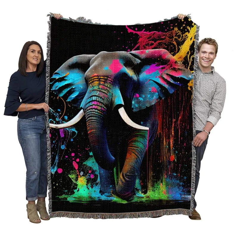 Colorful Elephant Painting Woven Blanket
