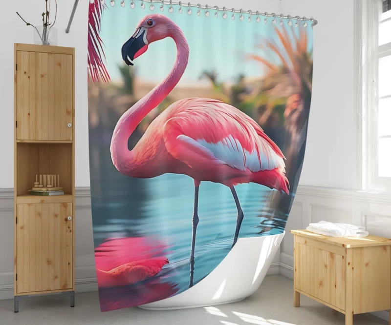 Colorful Flamingo Portrait Shower Curtain 1