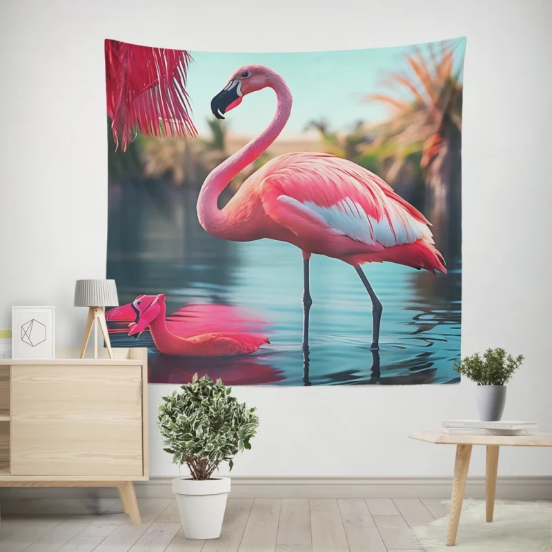 Colorful Flamingo Portrait Wall Tapestry