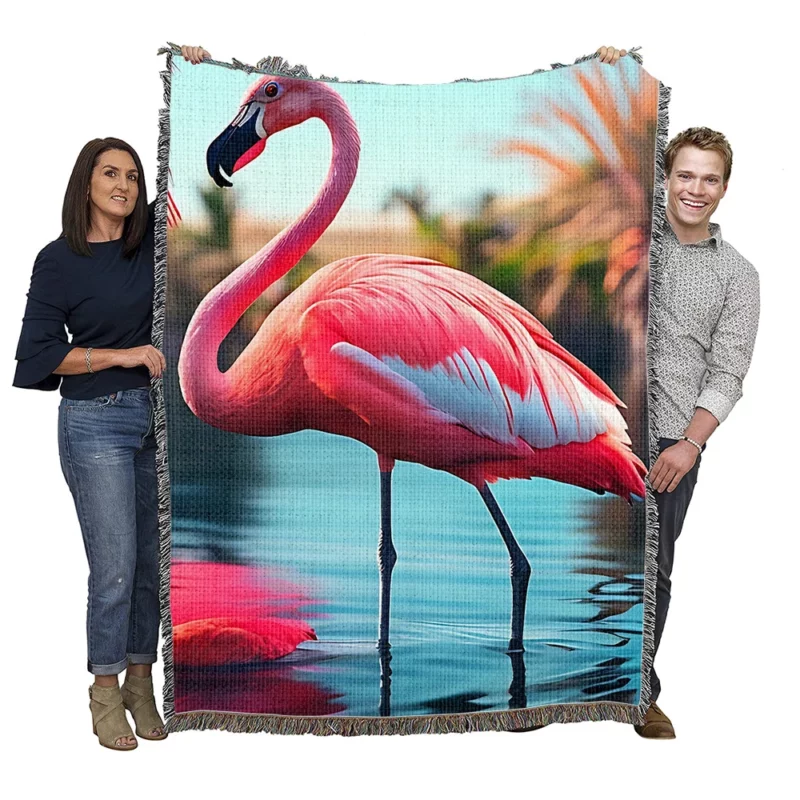 Colorful Flamingo Portrait Woven Blanket
