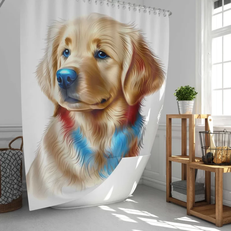 Colorful Golden Retriever Puppy Shower Curtain