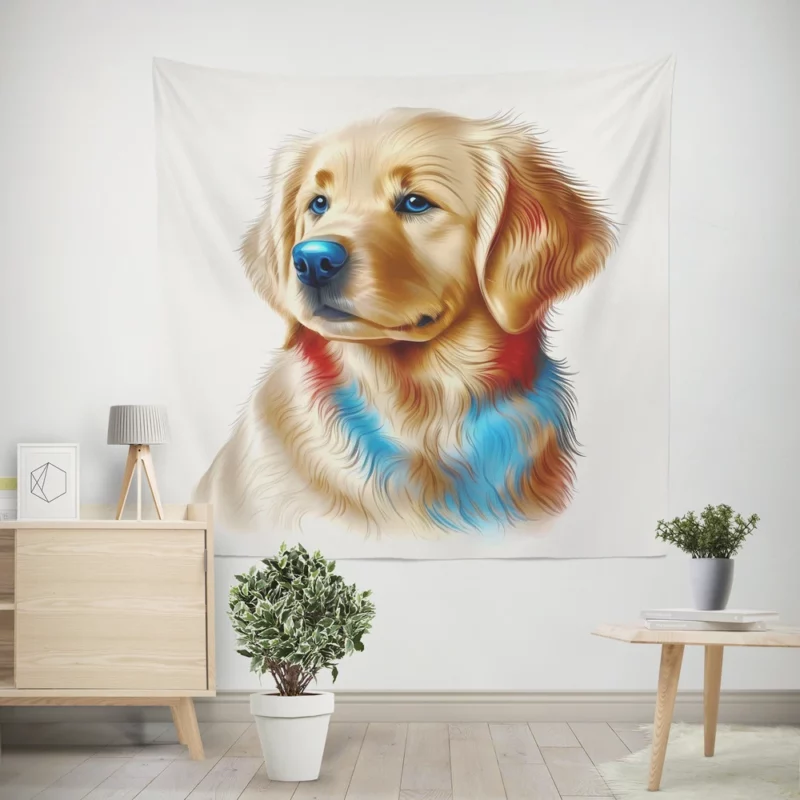 Colorful Golden Retriever Puppy Wall Tapestry