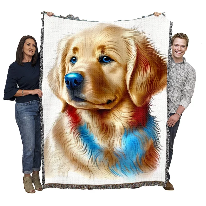 Colorful Golden Retriever Puppy Woven Blanket