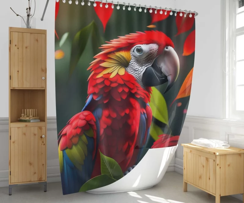 Colorful HD Parrot Sitting on Branch Shower Curtain 1