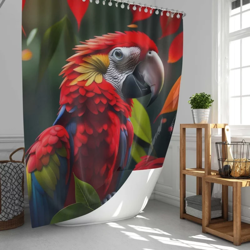 Colorful HD Parrot Sitting on Branch Shower Curtain