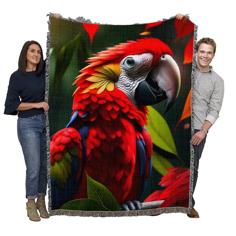 Colorful HD Parrot Sitting on Branch Woven Blanket