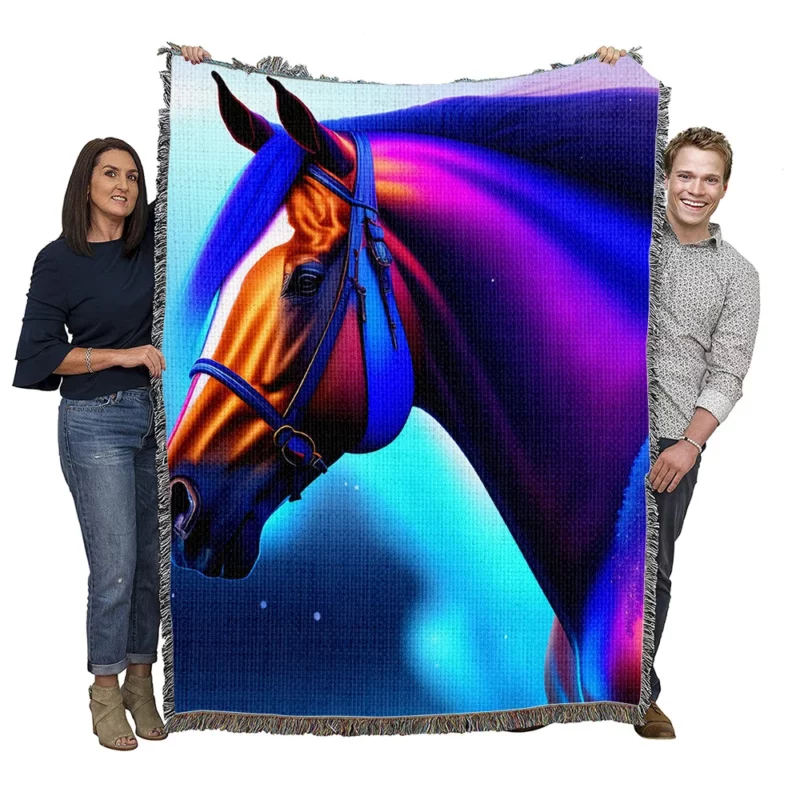 Colorful Horse Portrait Woven Blanket