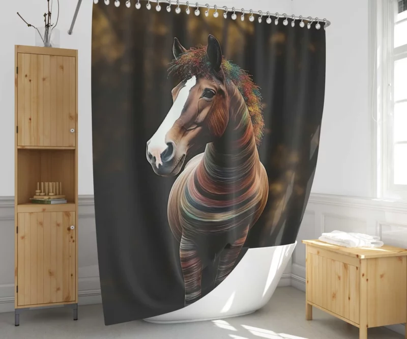 Colorful Horse on Dark Background Shower Curtain 1