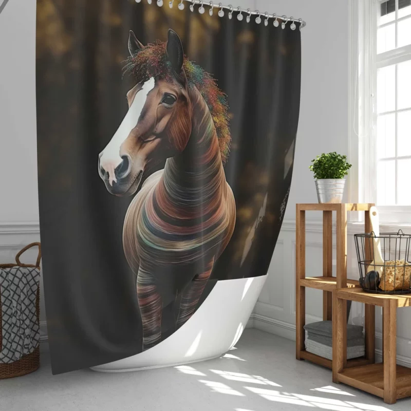 Colorful Horse on Dark Background Shower Curtain