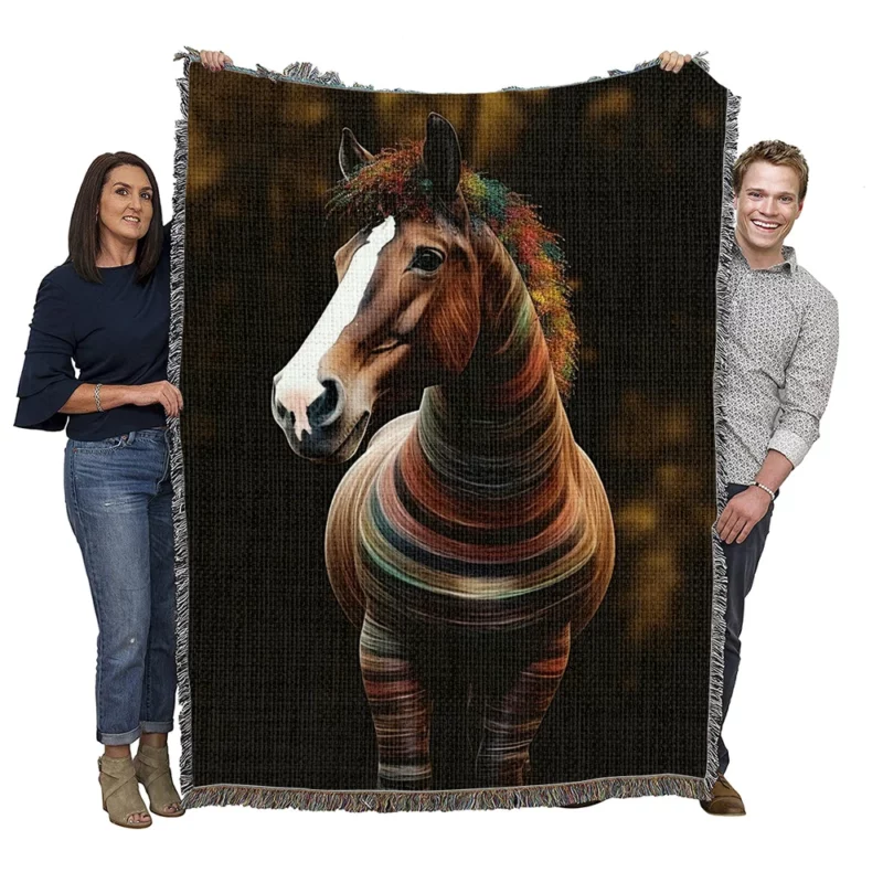 Colorful Horse on Dark Background Woven Blanket