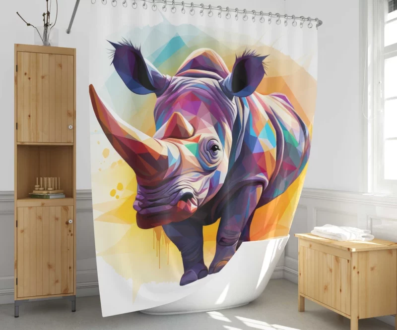 Colorful Low Poly Rhino Shower Curtain 1