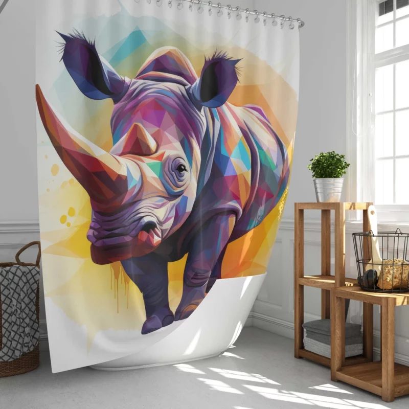 Colorful Low Poly Rhino Shower Curtain