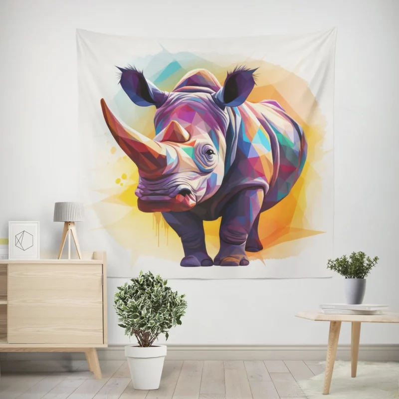 Colorful Low Poly Rhino Wall Tapestry