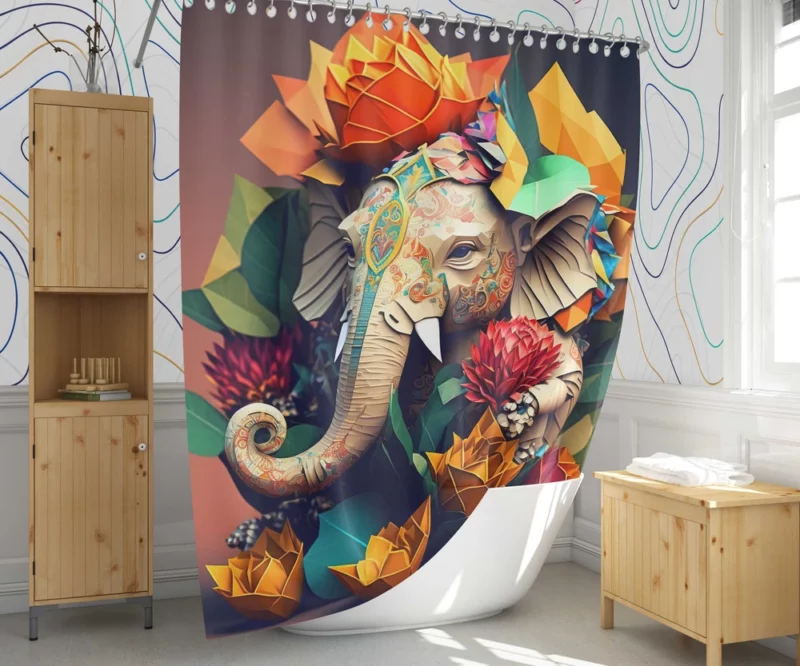 Colorful Origami Ganesha Shower Curtain 1