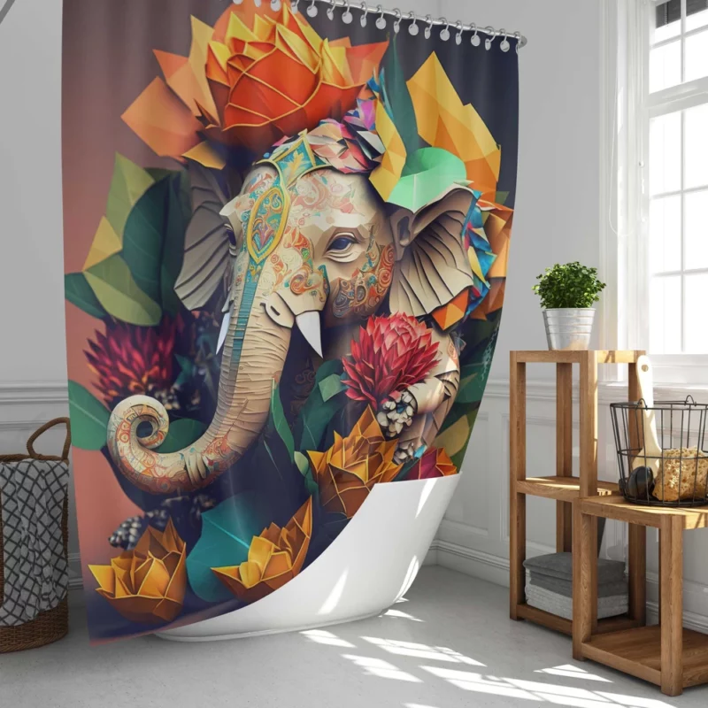 Colorful Origami Ganesha Shower Curtain