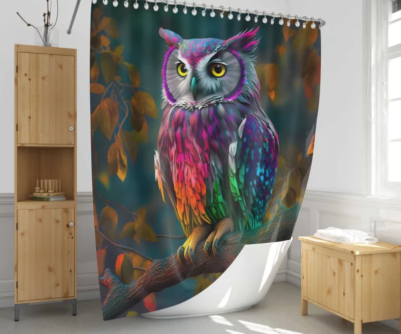 Colorful Owl on a Branch Shower Curtain 1