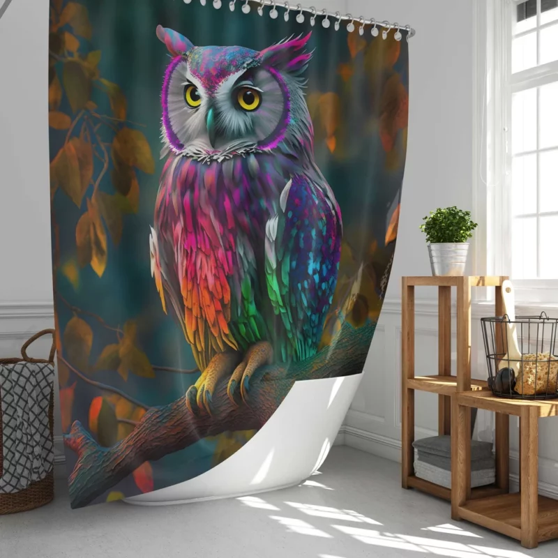 Colorful Owl on a Branch Shower Curtain