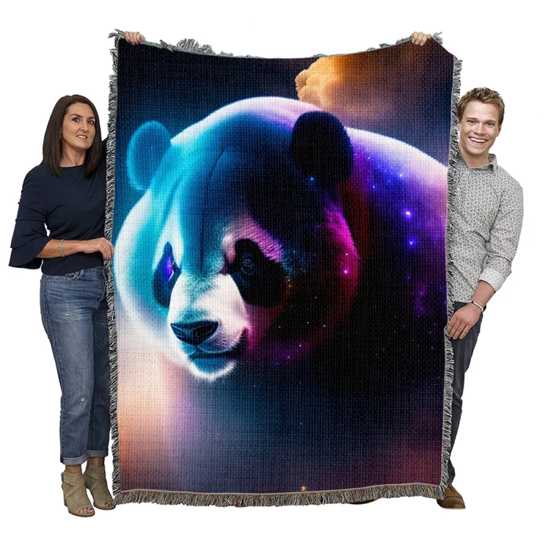 Colorful Panda Portrait Woven Blanket