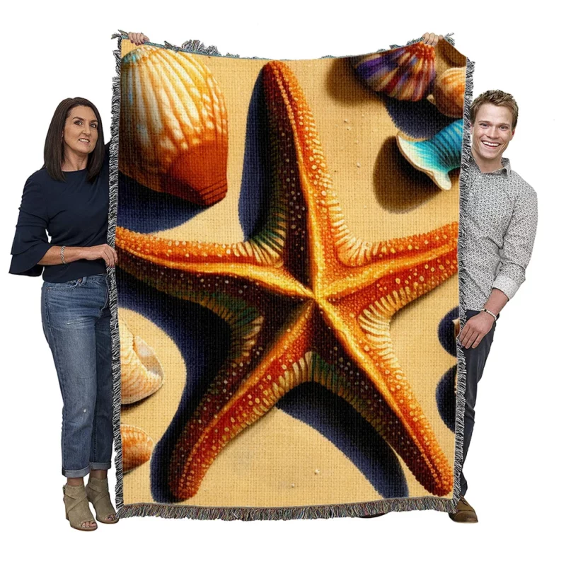 Colorful Starfish on Beach Woven Blanket