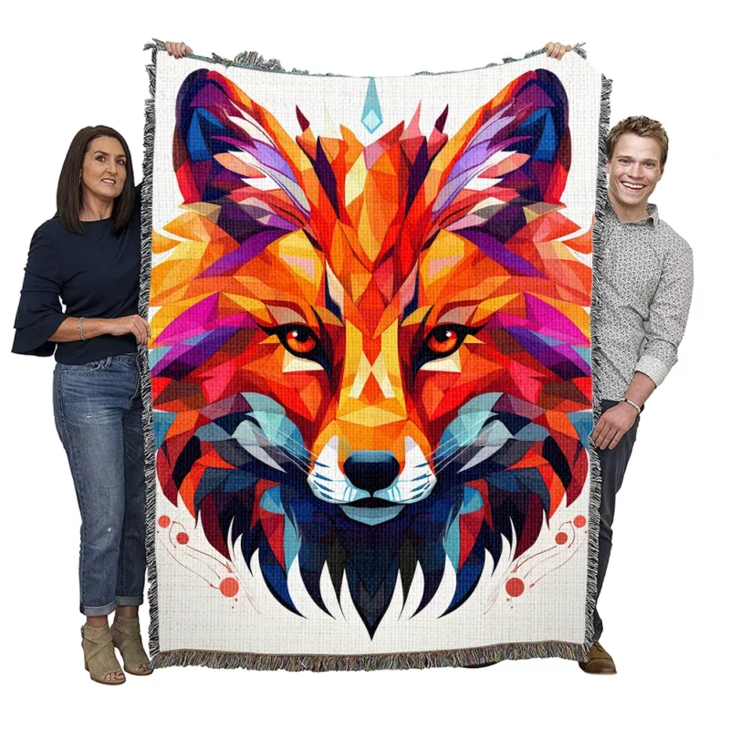 Colorful Wolf Head Artwork Woven Blanket