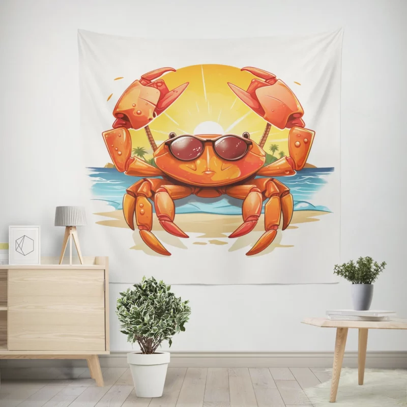 Crab Summer Logo Wall Tapestry
