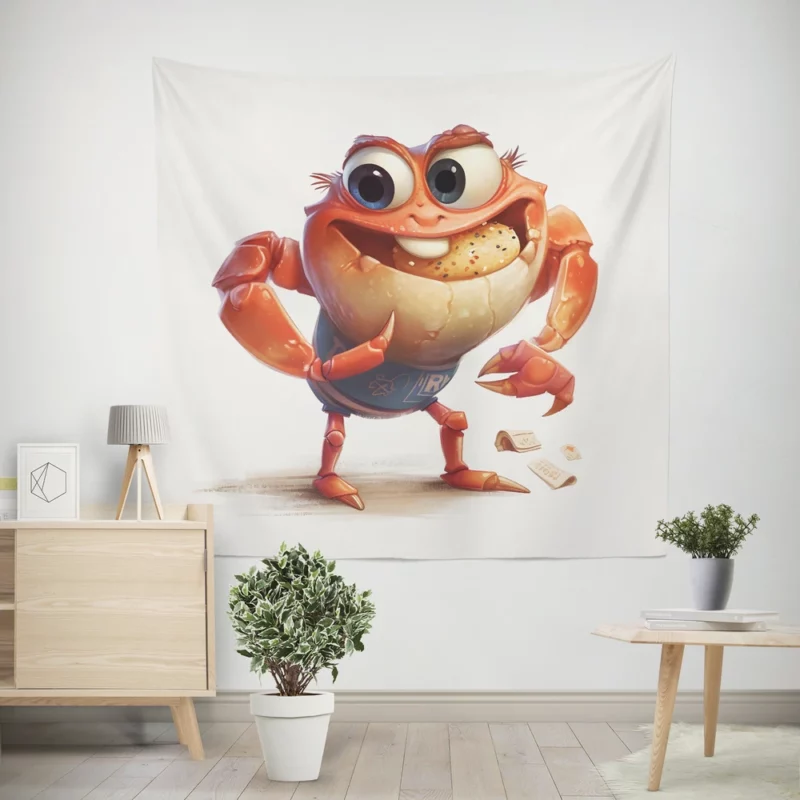 Crab With Beer Drawing Wall Tapestry
