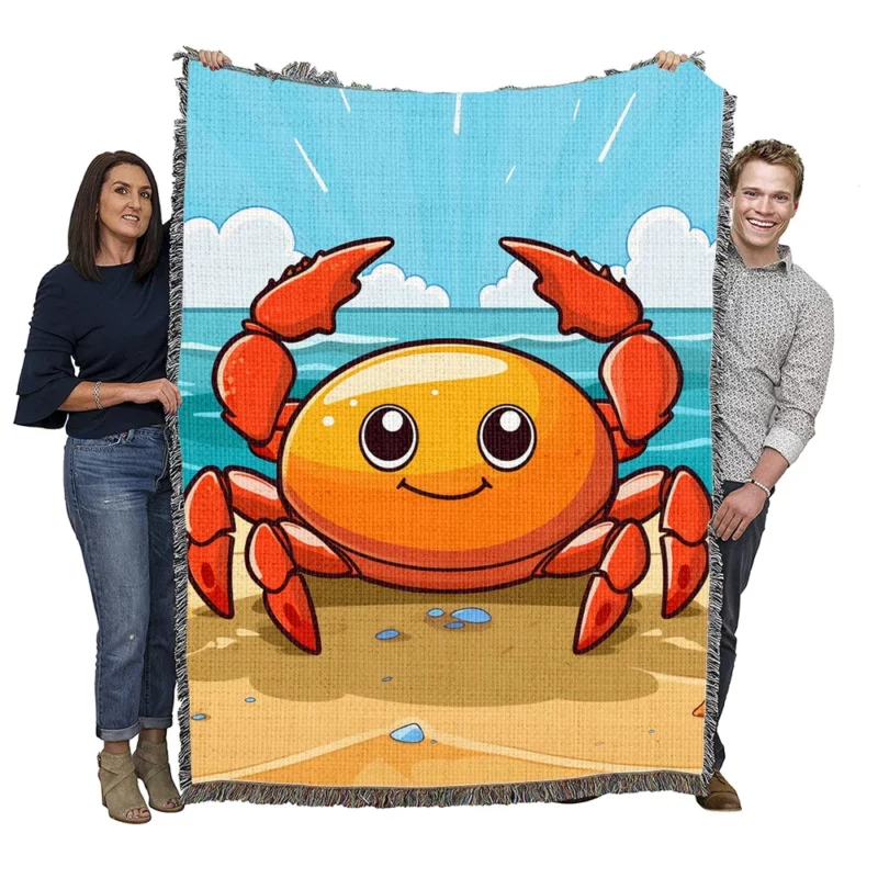 Crab on the Beach AI Art Woven Blanket