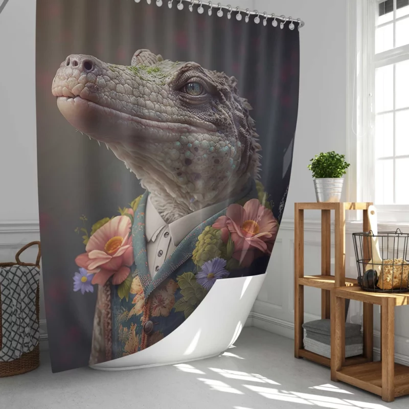 Crocodile Chic Floral Outfits Shower Curtain